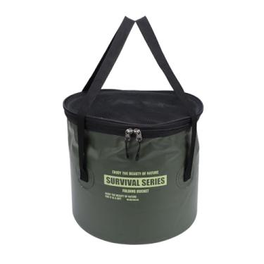 Imagem de Bucket dobrável de pano dobrável com bolsa de malha recipiente de água portátil e cesto de drenagem para acampar, pescar, caminhadas, viagens, lavagem de carros e atividades ao ar (Army Green)