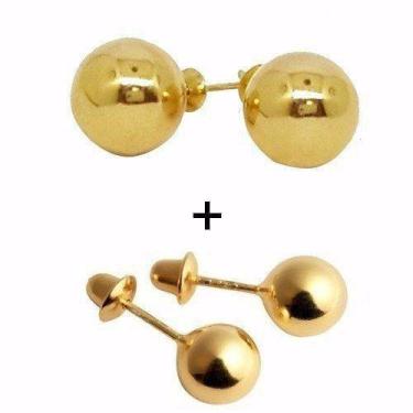 Imagem de Kit Brinco Bola 7mm E Brinco 4mm Ouro 18k 750 - DR Joias