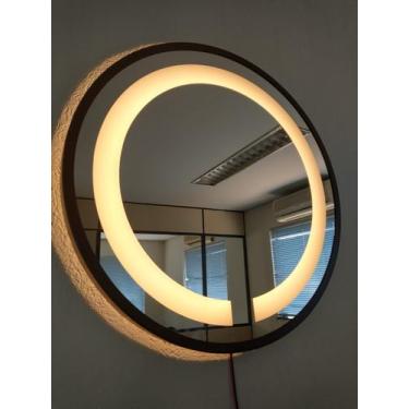 Imagem de Espelho Led Quente Adnet 60cm Moldura Marrom Sem Alça - Woodglass