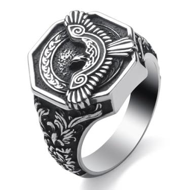 Imagem de SOBHART Anéis Viking de aço inoxidável viking nórdicos runas lobo corvo árvore da vida anel joia para homens mulheres tamanho 7/8/9/10/11/12/13, Sem pedra preciosa