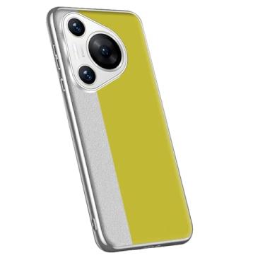 Imagem de LYJSMGZ Capa antiqueda para Huawei Pura 70 Ultra/70 Pro/70 Pro+/70, bordas banhadas a prata, capa de couro minimalista ultrafina, amarela, 70 Pro