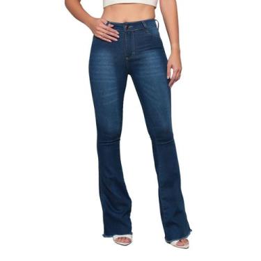 Imagem de Calça Jeans Feminina Flare Modelo Comfort Premium - SK JEANS, Azul, 36