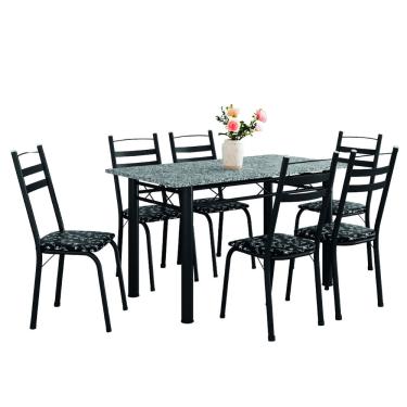 Imagem de Conjunto De Mesa Itália Com 6 Cadeiras 1,40m Preto/Floral Granito Artefamol