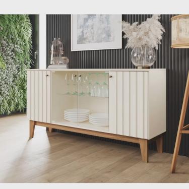 Imagem de Aparador Buffet 4 Portas com Ripado e Vidro Eiffel