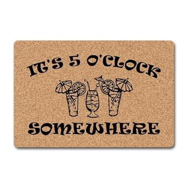 Imagem de Capacho engraçado para porta da frente - Tapete de boas-vindas antiderrapante de 60 x 40 cm com design "It's 5 O'Clock Somewhere" - Tapete de borracha durável para entrada interna/externa