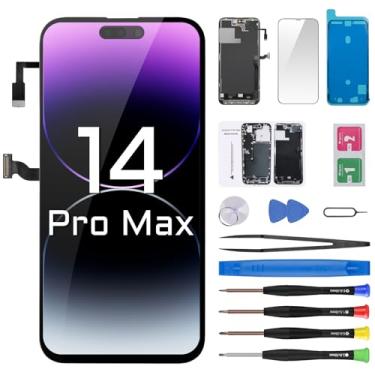 Imagem de Risidamoy Substituição de tela para iPhone 14 Pro Max com cabo flexível de fone de ouvido, sensor de proximidade, visor LCD sensível ao toque, digitalizador, conjunto completo com kits de ferramentas
