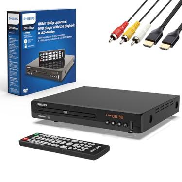 Imagem de Philips Leitores de DVD para TV com porta HDMI 1080p reprodutor de DVD HD para Smart TV, dispositivo de controle remoto, mini DVD CD Player para sistema estéreo doméstico, cabo HDMI e RCA incluídos