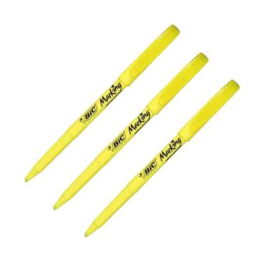 Imagem de Kit 3 Caneta Marca Texto Fluorescente Marking Bic Amarelo, Amarelo