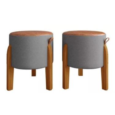 Imagem de Kit Puff, puf banqueta sala redondo pés em madeira tampo em couro -Lum