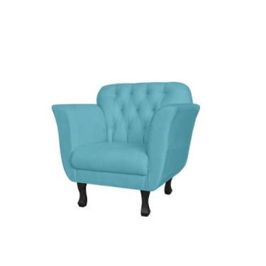 Imagem de Poltrona Decorativa Dália Suede Azul Turquesa Pés Madeira Mz Decor - M
