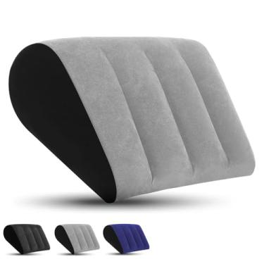 Imagem de LuxoCare Travesseiros infláveis de cunha para casa - Travesseiro inflável portátil de cunha para dormir, elevação das pernas, cama, viagem, acampamento, esvaziamento rápido (cinza)