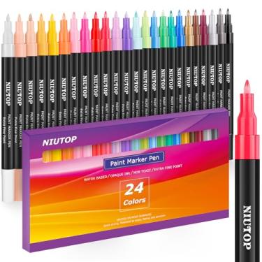 Imagem de Canetas de tinta acrílica para pintura de rochas, kit de marcadores de tinta de 24 cores vibrantes para vidro, pedra, madeira, tecido, metal, cerâmica, suprimentos de artesanato, ponta extrafina, à base de água, ótimo para artesanato "faça você mesmo"