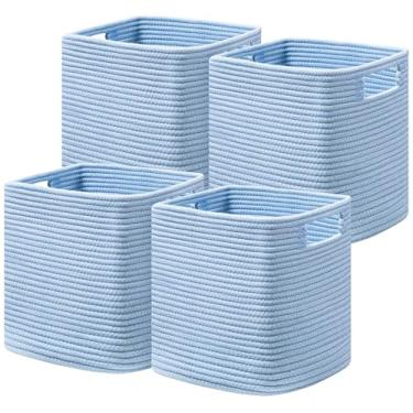 Imagem de UBBCARE Cubos De Armazenamento 11 Polegadas, Cestos Corda Algodão Para Organização, Caixa Em Cubo Berçário, Pacote Com 4 Quadrados Brinquedos, Organizador Prateleiras, Armário, Quarto Infantil, Azul