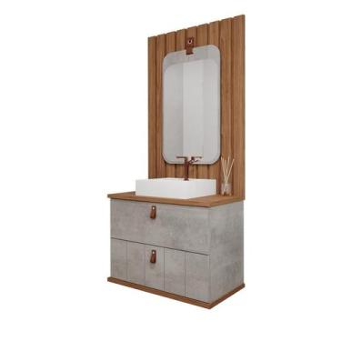 Imagem de Gabinete de Banheiro Milano 60, Espelho Monet e Painel Cimento/Freijo 