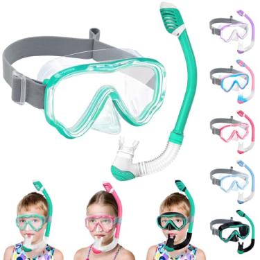 Imagem de Vvinca Conjunto de Snorkel Infantil com Tira Elástica de Tecido para Idades de 4 A 14 Anos-Equipamento de Mergulho com Snorkel de Superfície Seca para Crianças, Jovens E Jovens-Máscara de Mergulho Inf
