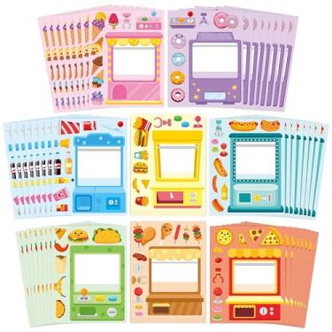 Imagem de CY2SIDE 64 peças de adesivos de rosto de máquina de venda automática de lanche para crianças, faça uma máquina de garra de lanche faça você mesmo, faça seu próprio decalque de fast food jogos de