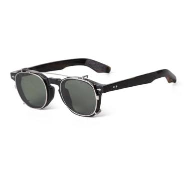 Imagem de JRLLFD Óculos de sol vintage rebite steampunk clip on feminino masculino clássico removível flip lente polarizada (tamanho único/C3)