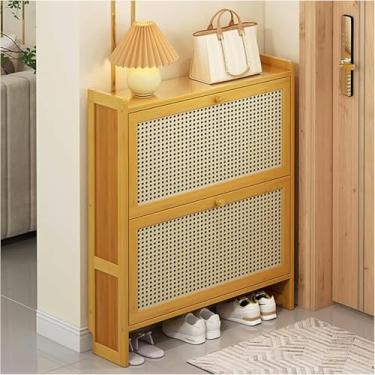 Imagem de LGEOELIAS Armário de sapatos fino com 2/3 camadas, armário de sapatos dobrável, organizador, armário estreito de bambu para entrada