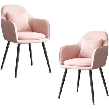 Imagem de ZYHSIJOBAS Cadeiras de jantar, cadeiras de jantar de tecido de veludo macio, conjunto de 2 cadeiras de cozinha, cadeira de maquiagem com pernas de metal preto, cadeira lateral com poltrona travesseiro