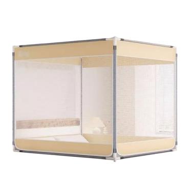 Imagem de PEKJI Cortinas para barraca de mosquiteiro de poliéster grande para barraca de rede mosquiteira Cortinas de dossel de três portas para camas adequadas para casa