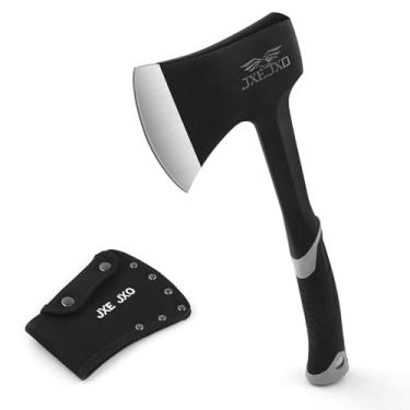 Imagem de JXE JXO Machado de acampamento e machadinhas - machado de corte de 14,4" com bainha, construção em aço forjado e punho ergonômico com absorção de choque (cinza