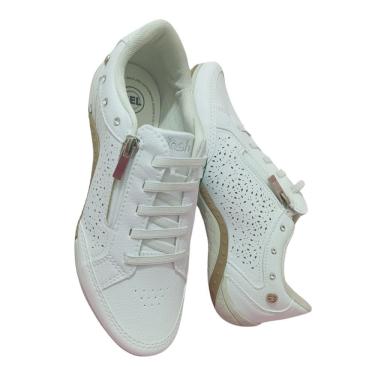 Imagem de tenis feminino kolosh casual branco com ziper e estampa a laser