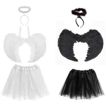 Imagem de Asa de Anjo Aureola Saia Infantil Branco ou Preto Fantasias - CM Prese