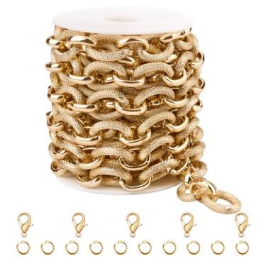 Imagem de SMYHTGLIF Corrente oval grande de 1,8 m para fabricação de joias, corrente de alumínio banhada a ouro para fabricação de joias com fechos de lagosta e anéis de salto abertos
