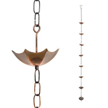 Imagem de Voltogar Corrente de chuva de metal para decoração de 1,8 m, coletor de chuva, calha de metal, calha de 180 cm para beirais de casa, jardim e casa, correntes de chuva em forma de guarda-chuva
