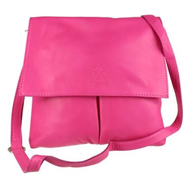 Imagem de Girly Handbags Bolsa carteiro de couro italiano com bolso duplo, Fúcsia, W 25, H 25, D 2 cm (W10, H 10, D 1 inches)