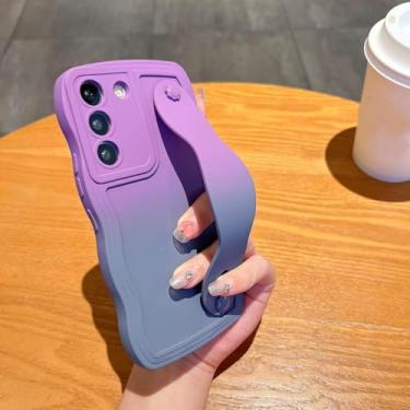 Imagem de MVVKKY Para Samsung S24 Ultra Case Alça de Pulso Corrente de Mão Gradiente Cor Soft Silicone Cases Cover (Para Samsung S24 Ultra/PurpleGrayWD)