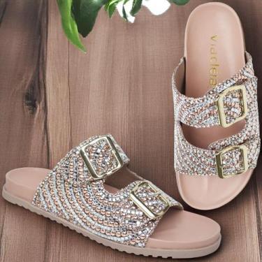 Imagem de Rasteira Papete Feminina Com Pedrarias Luxuosas De Couro Premium Via C