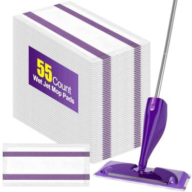 Imagem de 55 refis de almofadas de jato úmido para esfregão Swiffer Wet Jet Spray, almofadas descartáveis para pisos de várias superfícies, limpador de piso de madeira úmida espesso e super absorvente para