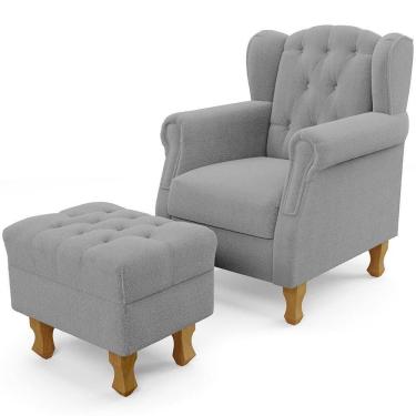 Imagem de Poltrona De Amamentação Yara P02 Com Puff Paris Luis Xv L02 Bouclê Cinza - Lyam Decor