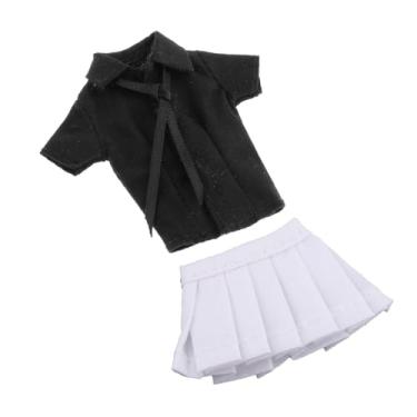 Imagem de MERIGLARE Roupas para bonecos femininos 1/12, roupas para bonecos de ação, saia curta, camisa, gravata, feito à mão, fantasia em miniatura, para femininos de, Camisa Preta