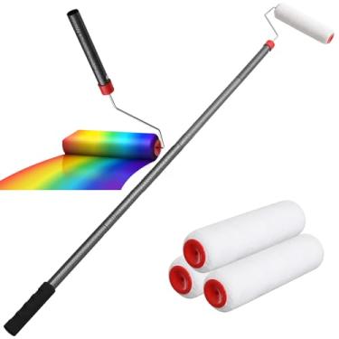 Imagem de Kit de rolo de pintura profissional com haste extensível de 1,5 m, várias mangas - ferramentas de pintura de parede premium para acabamento suave uso interno/externo