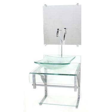 Imagem de Gabinete de vidro 40cm para banheiro curvado duplo pc cuba quadrada in