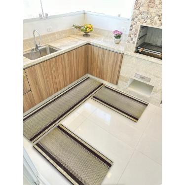 Imagem de Kit 3 Peças PS Jogo Tapete Cozinha Largo 0,66 Antiderrapante