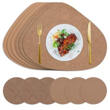 Imagem de Lussenwert Jogo americano de couro sintético, conjunto de 6 jogos americanos à prova d'água, frente e verso, resistentes ao calor, limpáveis, com bases para copos, tapetes de mesa de jantar