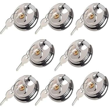 Imagem de Vervida® Cadeado com chave, pacote com 8, cadeado de disco de aço inoxidável resistente com 3 chaves, manilha de 9,5 cm à prova d'água, trava de armazenamento à prova de ferrugem para armazém, garagem