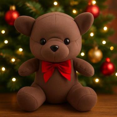 Imagem de Ursinho Bege De Pelúcia Decoração Enfeite Natal Ursinho Pelúcia 2 Unid