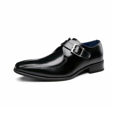 Imagem de Sapato social masculino de couro legítimo, sem cadarço, Oxford para negócios, formal, casamento, escritório, Preto, 39