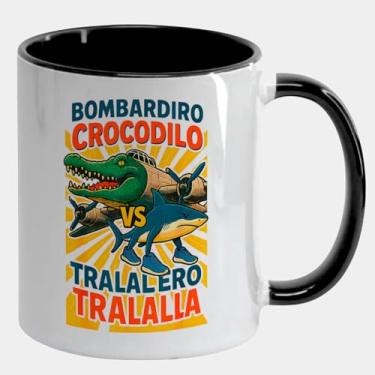 Imagem de Caneca Branca com Alça e Interna Preta 325ml - Bombardiro Crocodilo VS Tralalero Tralala Brainrot 2