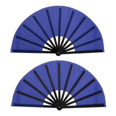 Imagem de Nydotd 2 pacotes de leques grandes de rave leques dobráveis de mão tecido de nylon dobrável para homens mulheres linha de desempenho dança chinês Kung Fu Tai Chi decorações festival festa presente