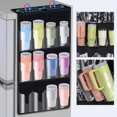 Imagem de NiHome Organizador de pendurar com 12 bolsos para copos Stanley de 850 g 1,134 g com alças, suporte para copo de parede ou geladeira, tecido Oxford à prova d'água com bolsos frontais transparentes e