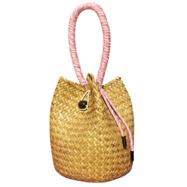 Imagem de Bolsa clutch de vime para mulheres 2025 moderna bolsa de mão macia bolsa de praia para noite carteira de bambu bolsa balde festa formatura, rosa, One Size