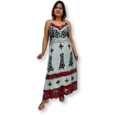 Imagem de Vestido Longo Indiano Alça Bordado Colorido Plus Size 519 - Sarat Moda
