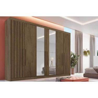 Imagem de Guarda Roupa 6 Portas (2 Ripadas e 2 c/ Espelho) e 6 Gavetas Potente Braúna - Europa