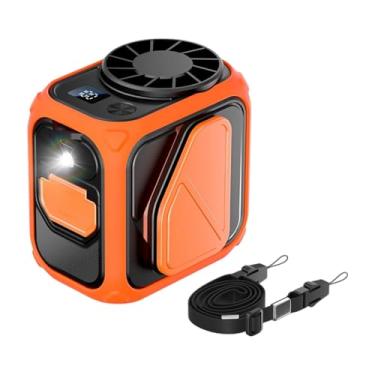 Imagem de KiBcsLic Ventilador de cintura portátil para pendurar no pescoço, lanterna multiuso, clipe de cinto para caminhadas, atividades ao ar livre, pesca, Laranja