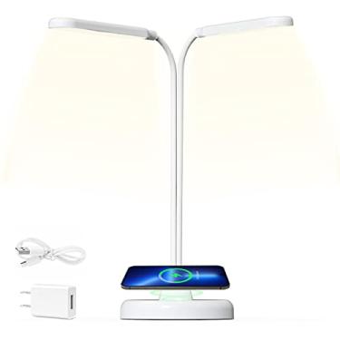 Imagem de FoatShepy Luminária De Mesa Led Fxps Com Carregador Sem Fio, Lâmpadas Ajustáveis Controle Toque E Pescoço Ganso Flexível - Um Olho Cuidado Duas Cabeças, Oferecendo 3 Modos Brilho Regulável A 6000K P